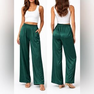 Chloe Kristyn Emerald Green Rayon Viscose Wide Leg Pull On Pants Small